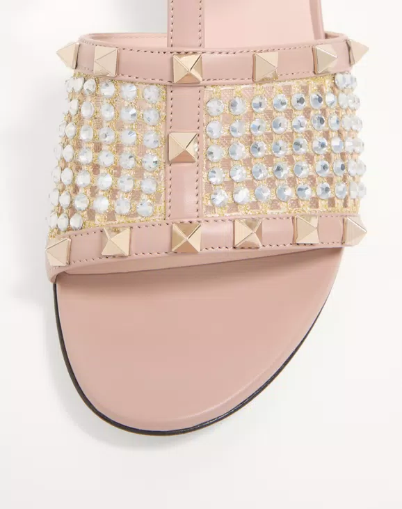 Valentino Rockstud Calfskin Slide Sandal With Strass Embroidery 60Mm - Image 3